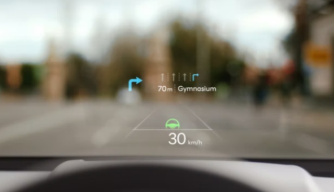 Projection type head-up display.